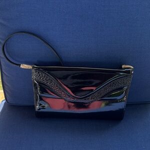 Elegant Black Patent Leather Wristlet Clutch